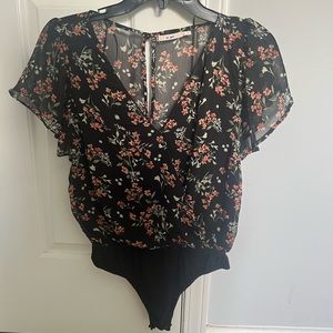 Black bodysuit with flowers